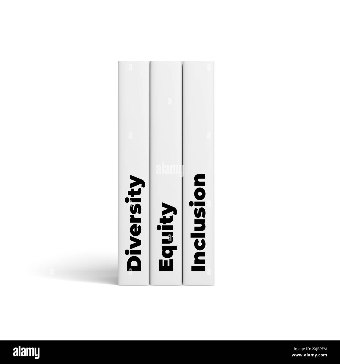 DEI. Vielfalt, Gerechtigkeit und Einbeziehung. Drei Bücher. Leitkurve. 3D-Abbildung. Stockfoto