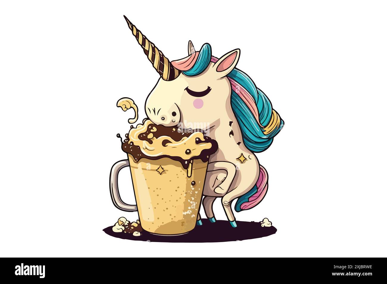 Einhorn Trinkt Kaffee Vektor-Illustration Stock Vektor