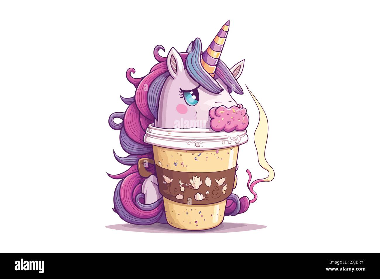 Einhorn Trinkt Kaffee Vektor-Illustration Stock Vektor