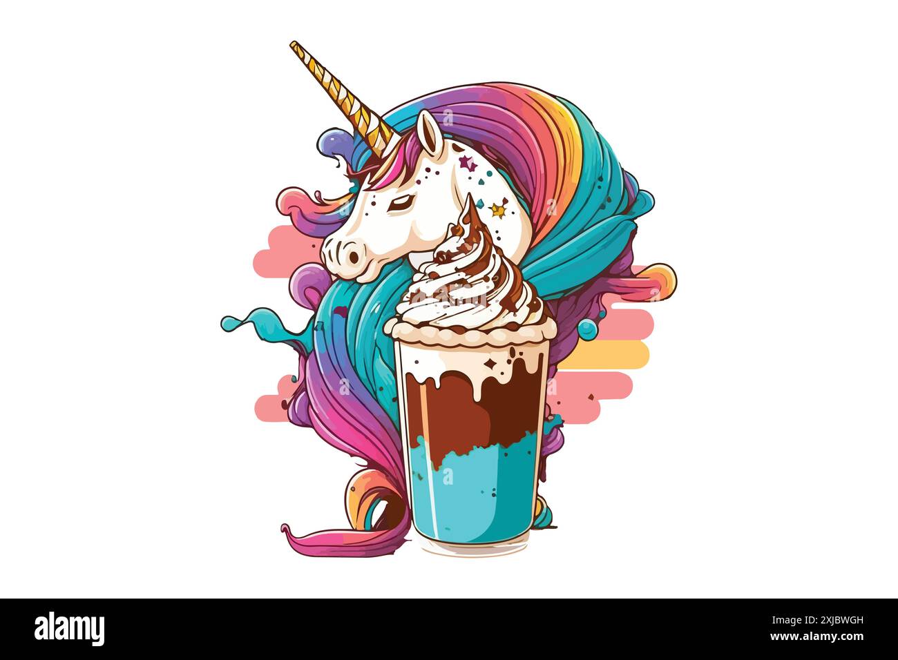 Einhorn Trinkt Kaffee Vektor-Illustration Stock Vektor