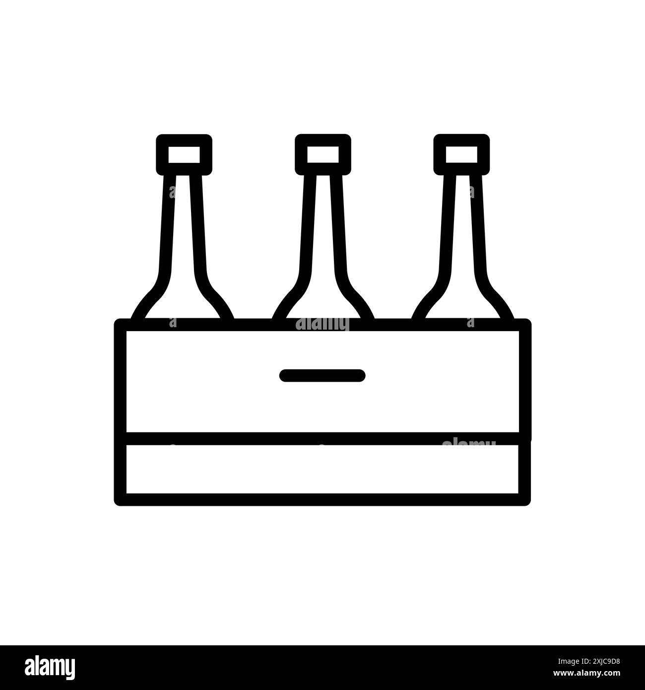 Bierflaschen im Korb Icon flaches Set in schwarz-weiß Farbe Umrissvektor Stock Vektor