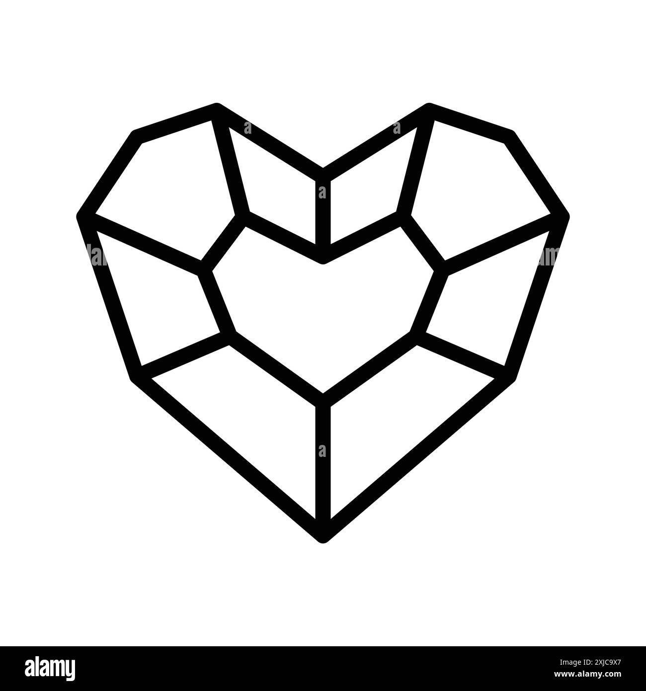 Herzförmige Diamant-Icon flach gesetzt in schwarz-weiß Farbe Umrissvektor Stock Vektor