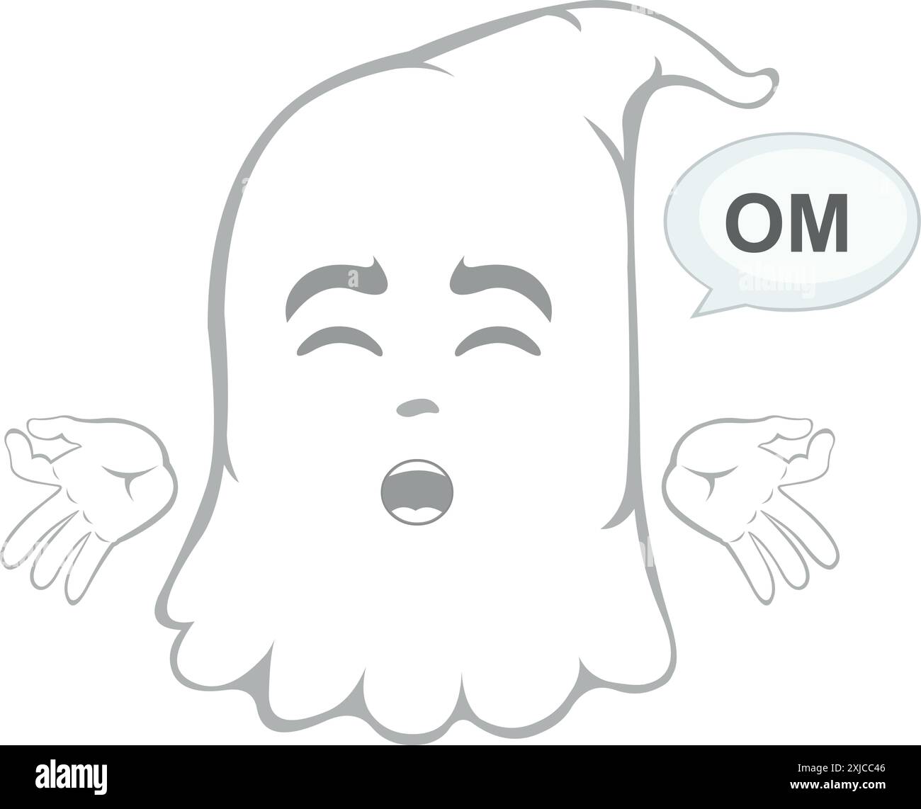 Vektor-Illustration Charakter Geist Cartoon Meditation mit einer Sprechblase mit dem Text OM Stock Vektor
