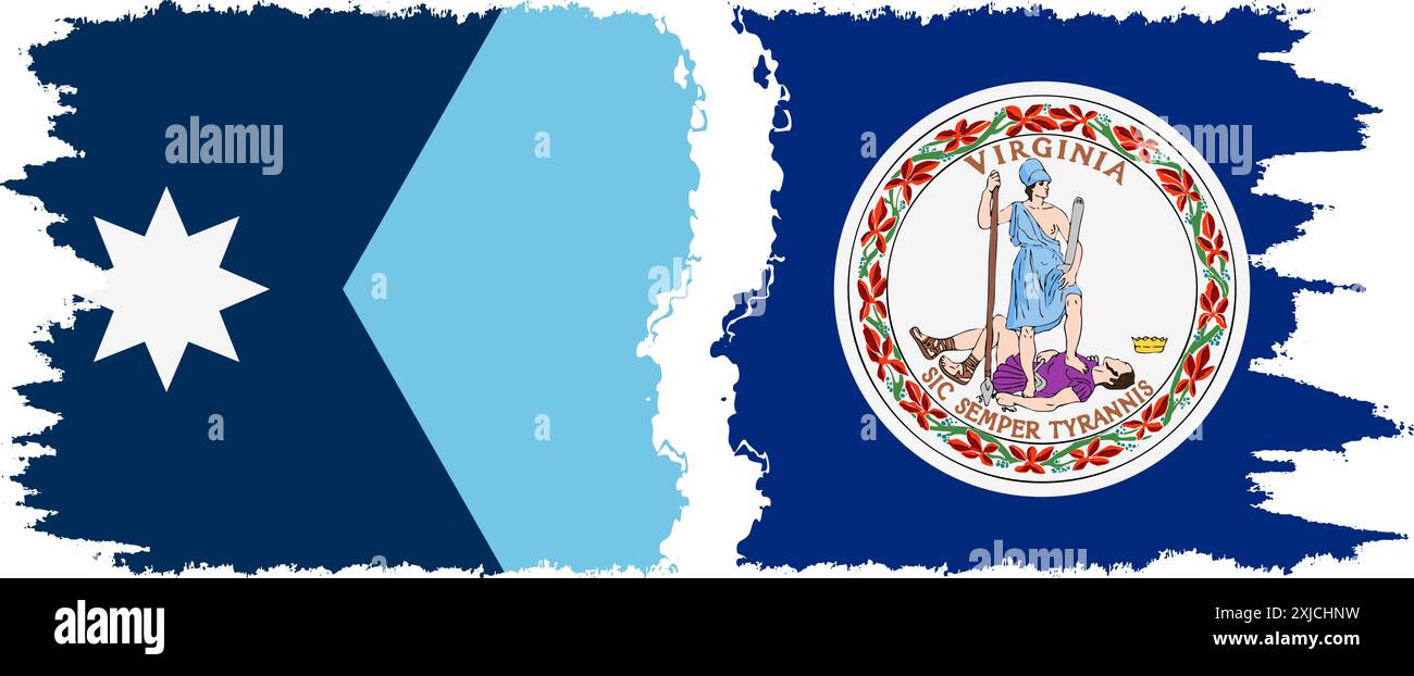 Virginia und Minnesota staaten Grunge Pinsel Flags Verbindung, Vektor Stock Vektor