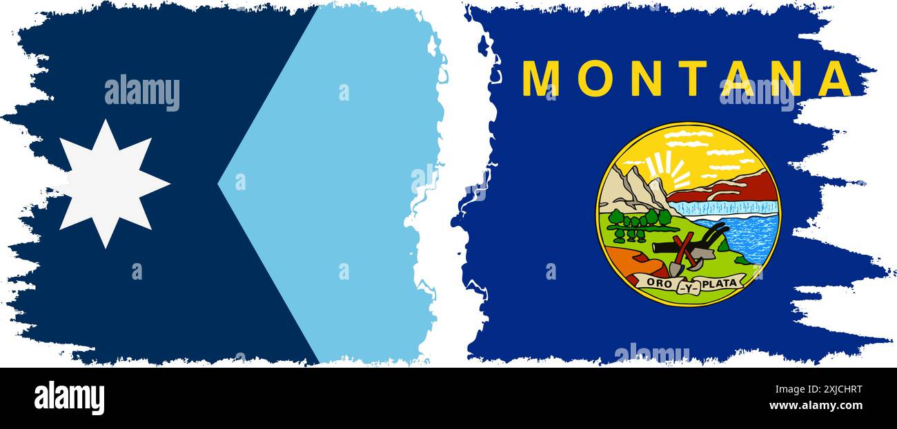 Montana und Minnesota staaten Grunge Pinsel Flags Verbindung, Vektor Stock Vektor