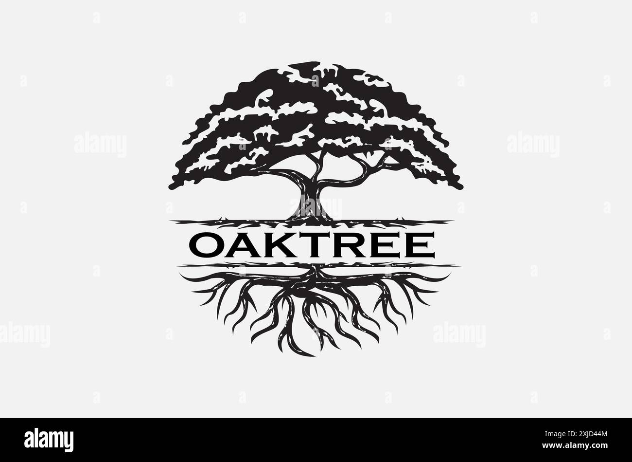 Vintage Retro Eiche Baum Logo Design Schwarz und weiß mit Wurzeln für Natur Branding Eiche Baum Vektor Logo Vorlage Stock Illustration, Vektor Stock Vektor