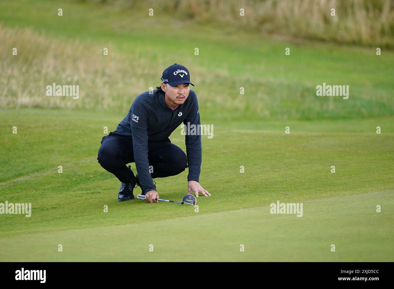 Australiens Min Woo Lee auf dem zweiten Green während des ersten Tages der Open in Royal Troon, South Ayrshire, Schottland. Bilddatum: Donnerstag, 18. Juli 2024. Stockfoto