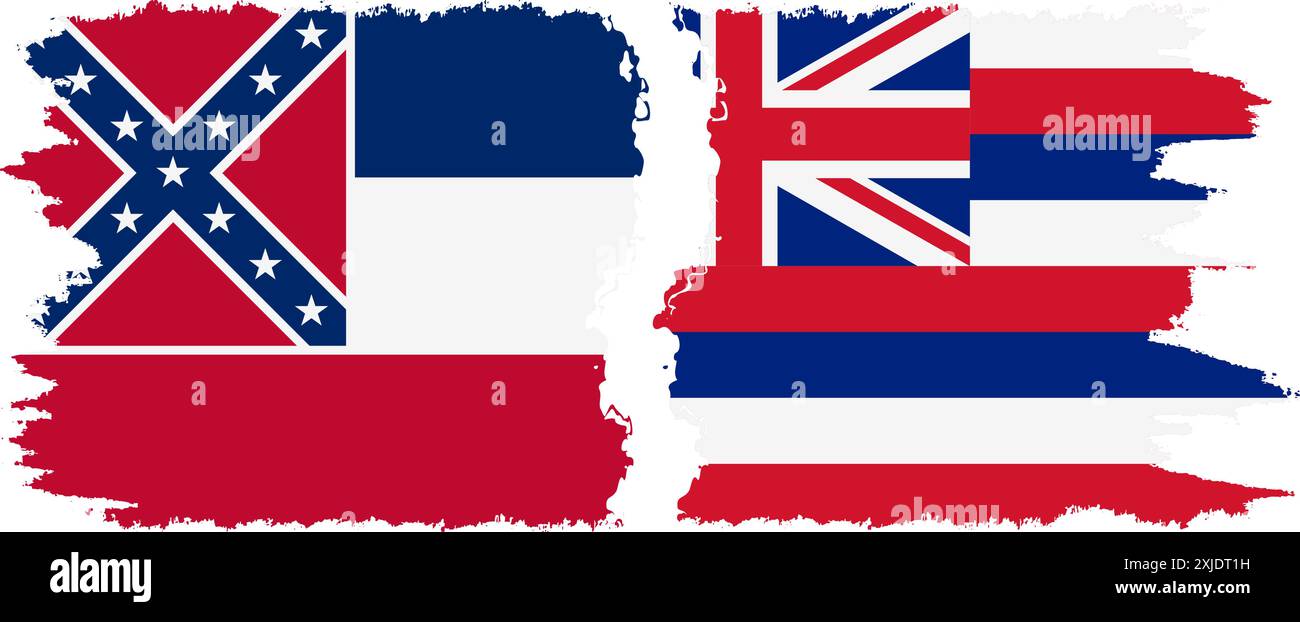 Hawaii und Mississippi gibt an, dass die Pinselflaggen Verbindung, Vektor Stock Vektor