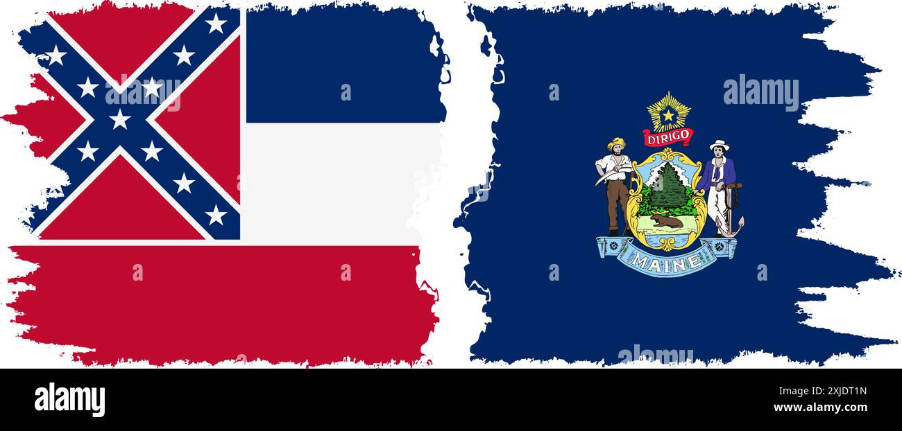Maine und Mississippi geben an, dass Pinsel-Flaggen-Verbindung, Vektor Stock Vektor