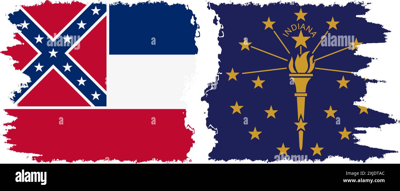 Indiana und Mississippi geben an, dass die Pinselflaggen-Verbindung, Vektor Stock Vektor