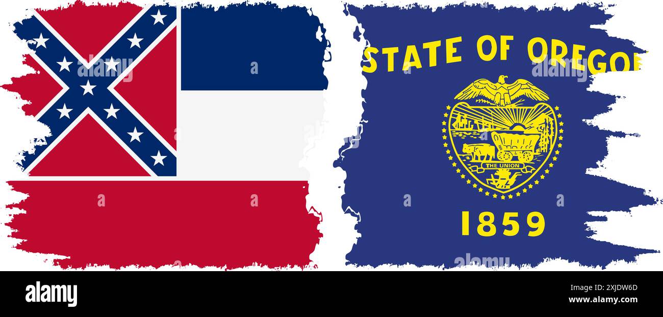 Oregon und Mississippi geben an, dass die Pinselflaggen Verbindung, Vektor Stock Vektor