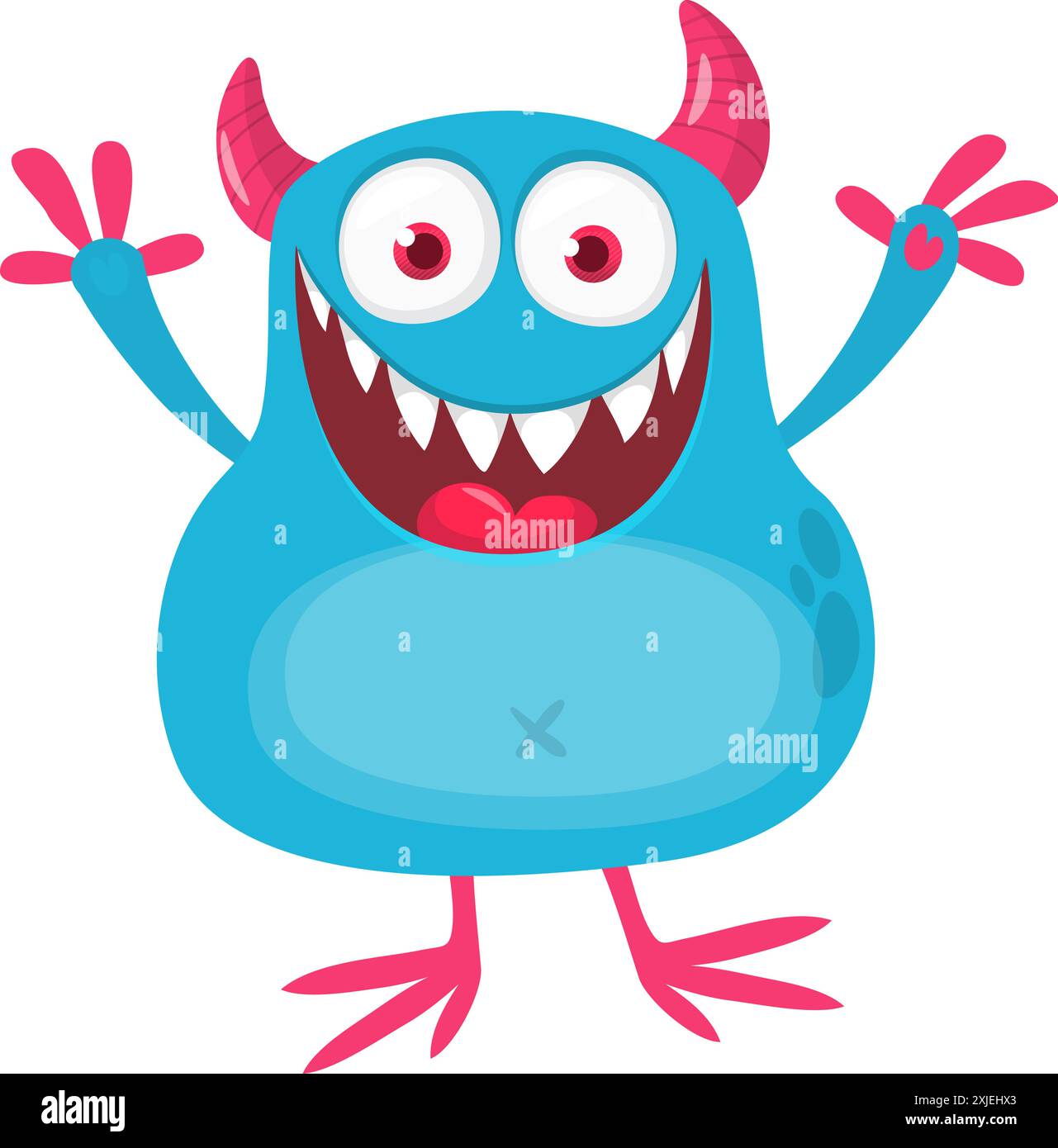 Comic Happy Yeti Bigfoot Kreatur. Vektorillustration isoliert auf weiß. Für Halloween-Party- oder Paketdesign Stock Vektor