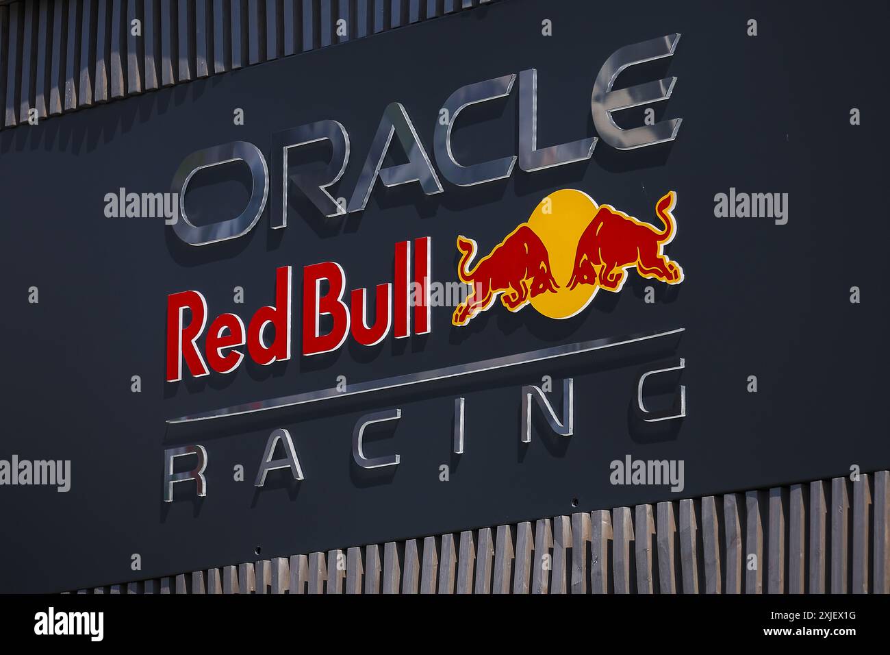 Mogyorod, Ungarn, 18.07.2024, Red Bull Racing Logo-Illustration während des Formel-1-Großen Preises von Ungarn 2024, 13. Runde der Formel-1-Weltmeisterschaft 2024 vom 19. Bis 21. Juli 2024 auf dem Hungaroring in Mogyorod, Ungarn Stockfoto