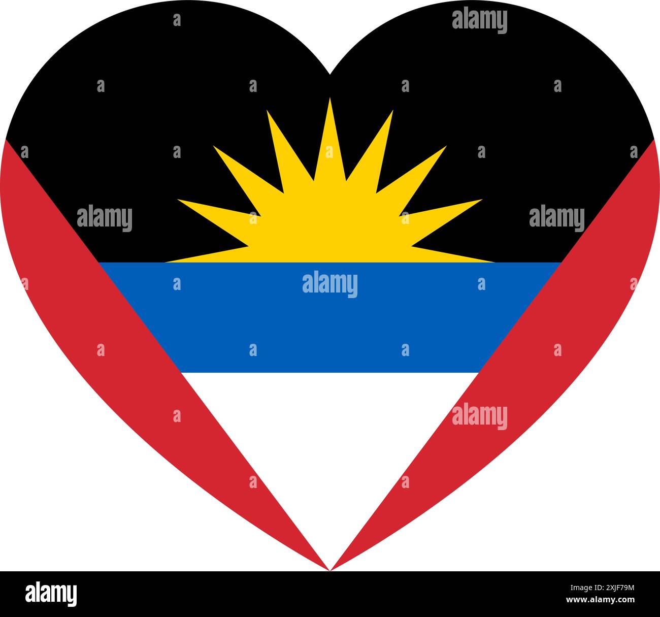 Flagge von Antigua und Barbuda in Form eines Herzens, Symbol der Liebe Stock Vektor