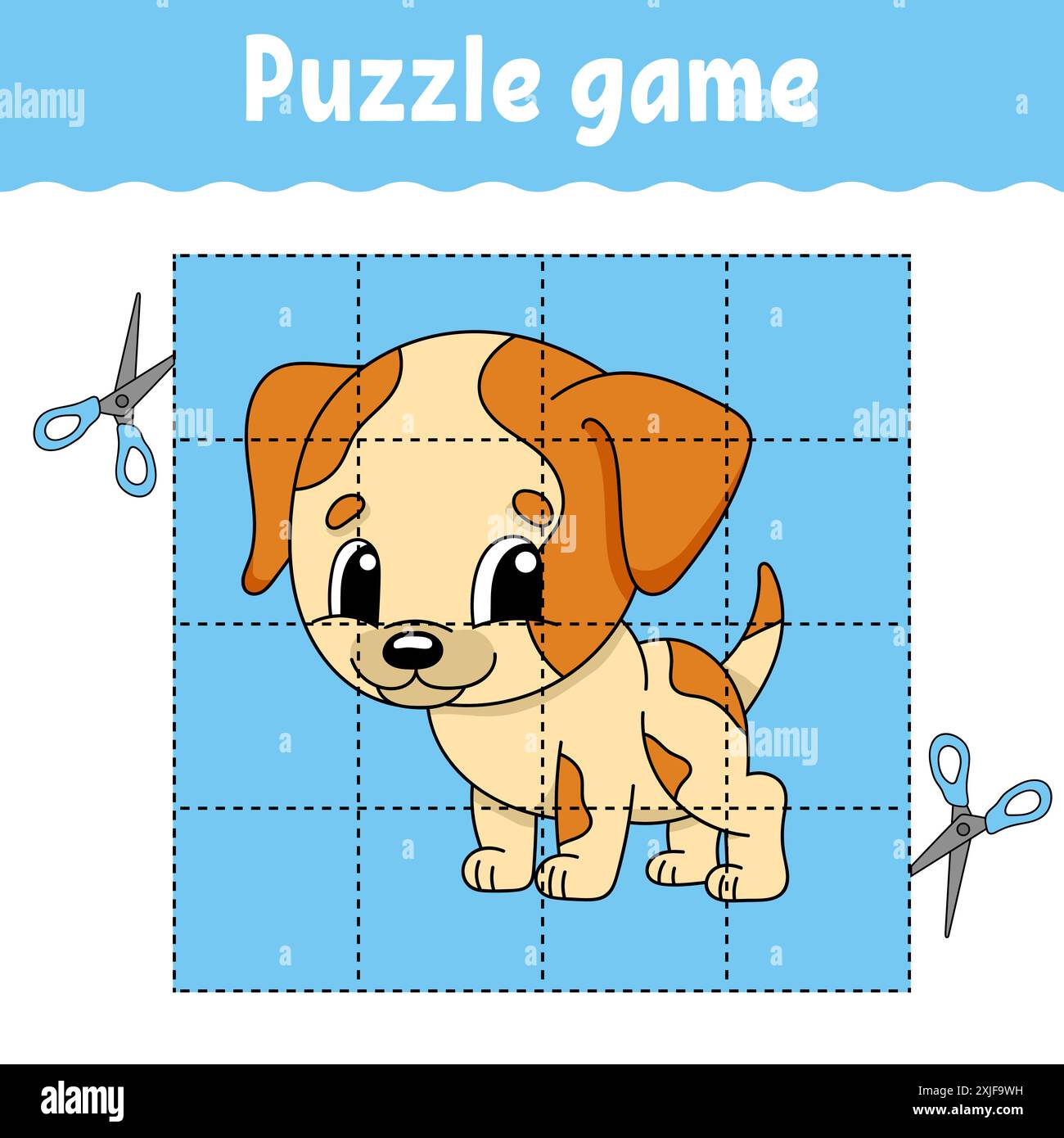 Puzzlespiel für Kinder. Arbeitsblatt zur Entwicklung von Bildungsmaßnahmen. Lernspiel für Kinder. Seite „Farbaktivität“. Für Kleinkinder. Rätsel für die Vorschule. Vektorillus Stock Vektor
