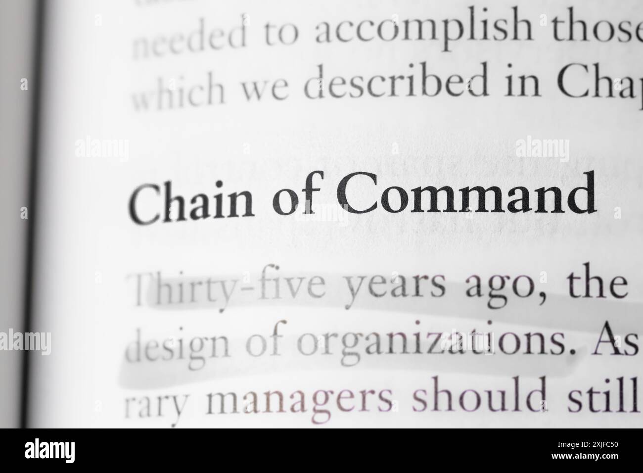 Befehlskette in Unternehmen, Militär, Organisationen Stockfoto