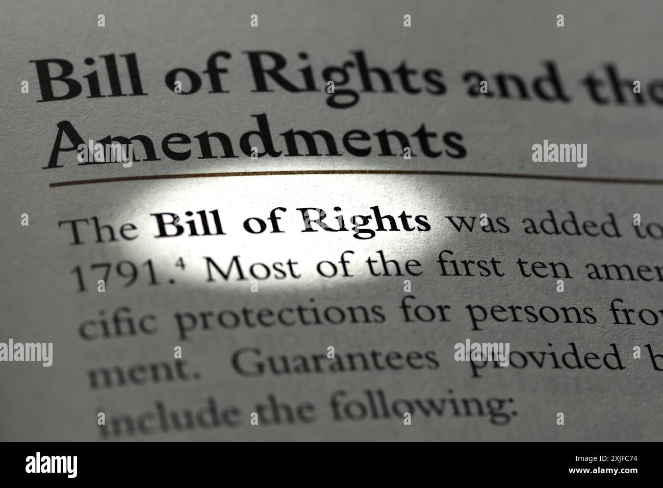 Bill of Rights im Wirtschaftsrecht Stockfoto