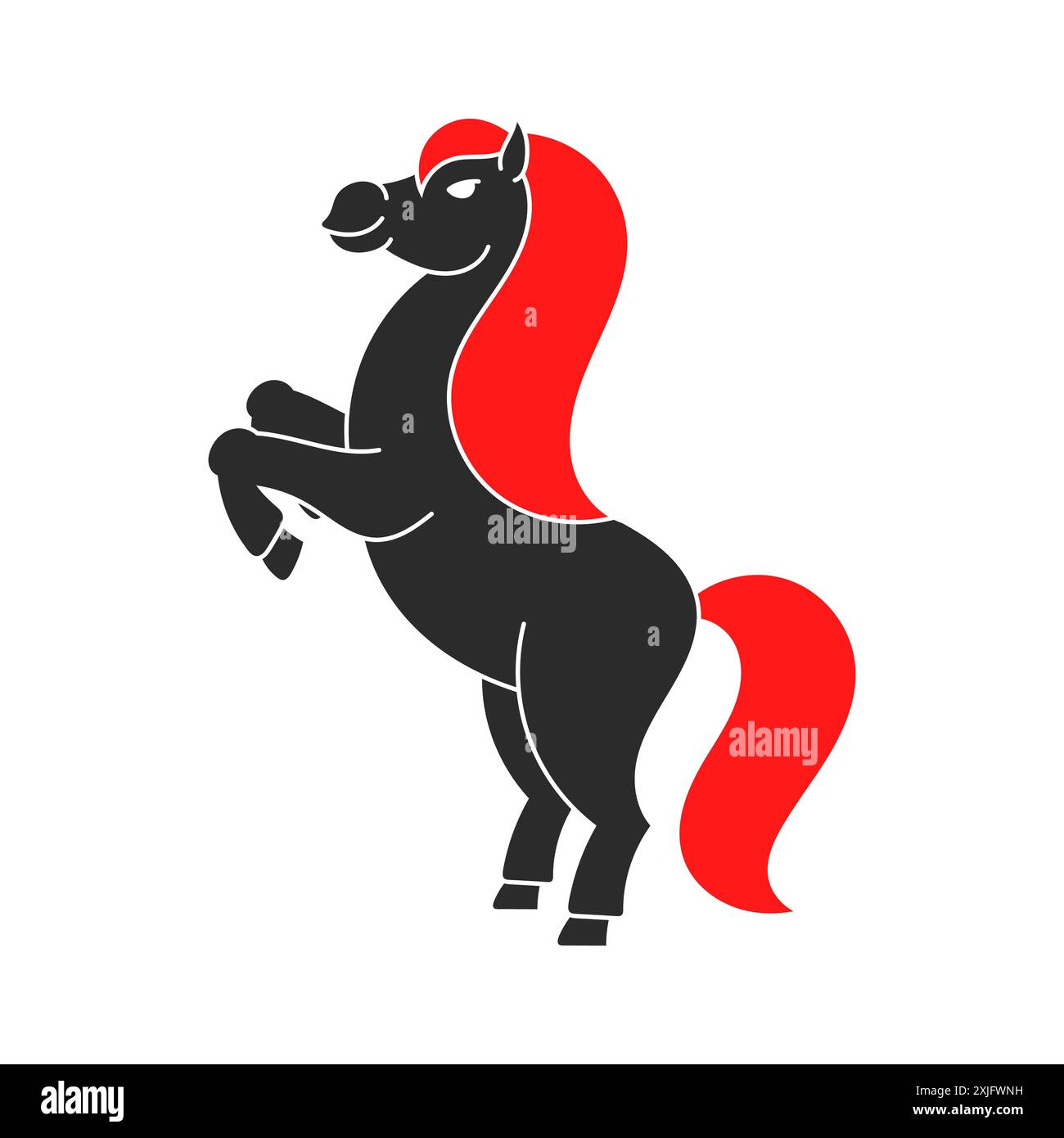 Farbige Silhouette. Pferd aufgezogen. Das Nutztier steht auf seinen Hinterbeinen. Zeichentrickstil. Einfache Illustration des flachen Vektors. Stock Vektor