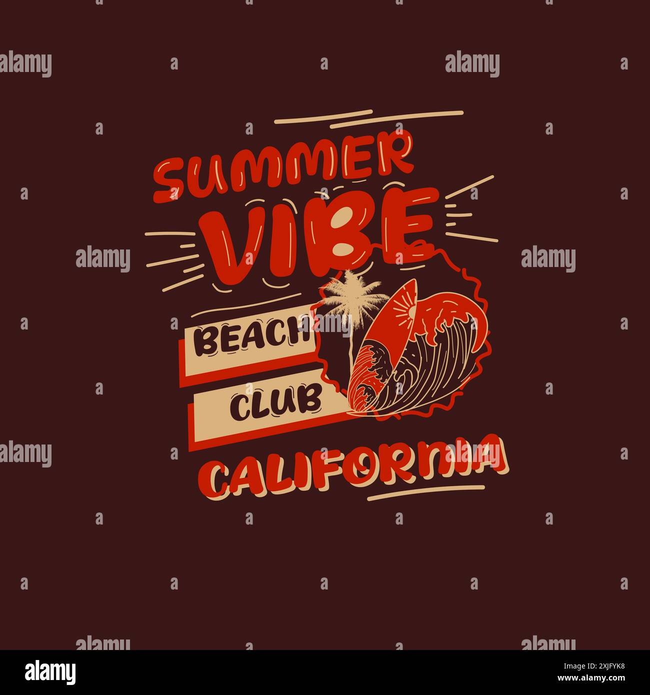 Summer Vibe Beach Club california Beach Typografie T-Shirt-Design Stock Vektor