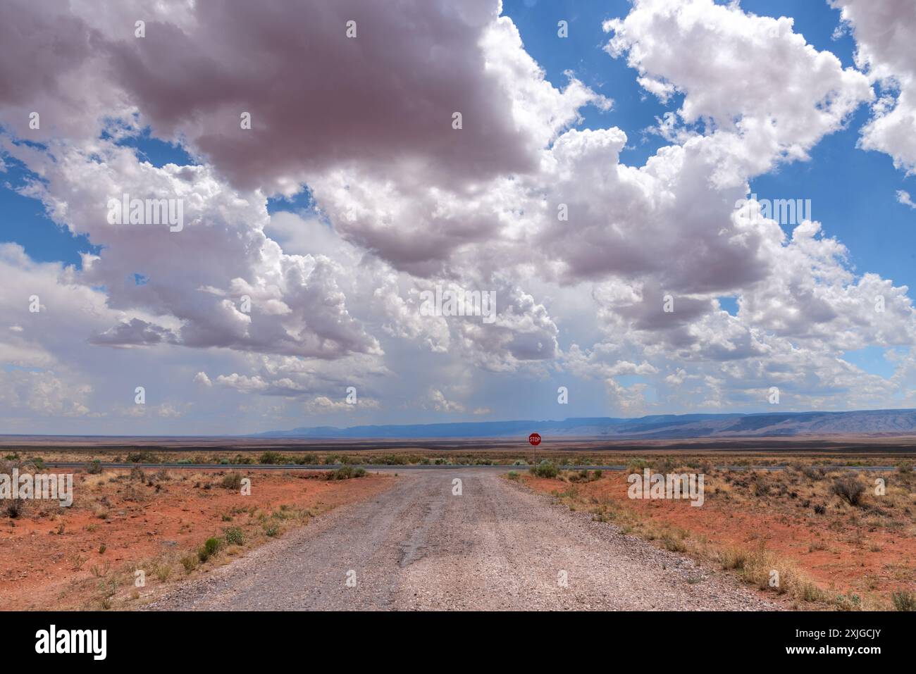 Schotterstraße auf der Dominguez Escalante Expedition, die zum Highway 89A in der Nähe des Marble Canyon in Arizona, USA führt. Stockfoto