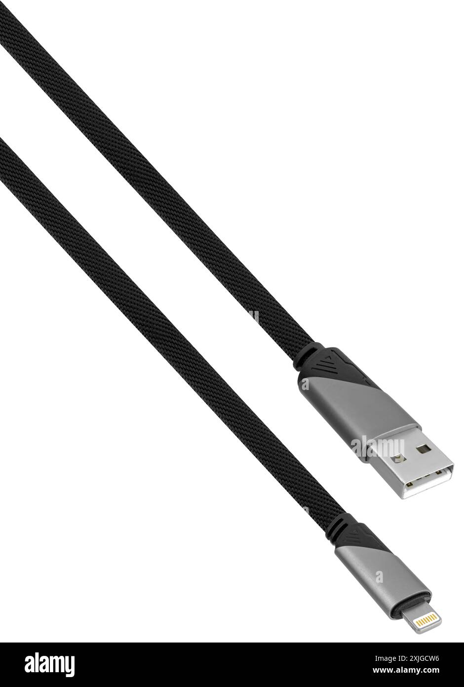 Kabel mit Lightning und USB-Anschluss auf weißem Hintergrund in Isolierung Stockfoto