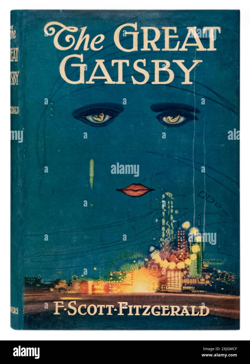 The Great Gatsby von F. Scott Fitzgerald (1896–1940), spielt 1922 während der Prohibition und des Jazz Age und gilt heute als Meisterwerk der amerikanischen Literatur. Foto des ersten Titelbildes, das 1925 von Charles Scribner's Sons in New York veröffentlicht wurde, mit Kunstwerken von Francis Cugat. Kredit: Privatsammlung / AF fotografie Stockfoto