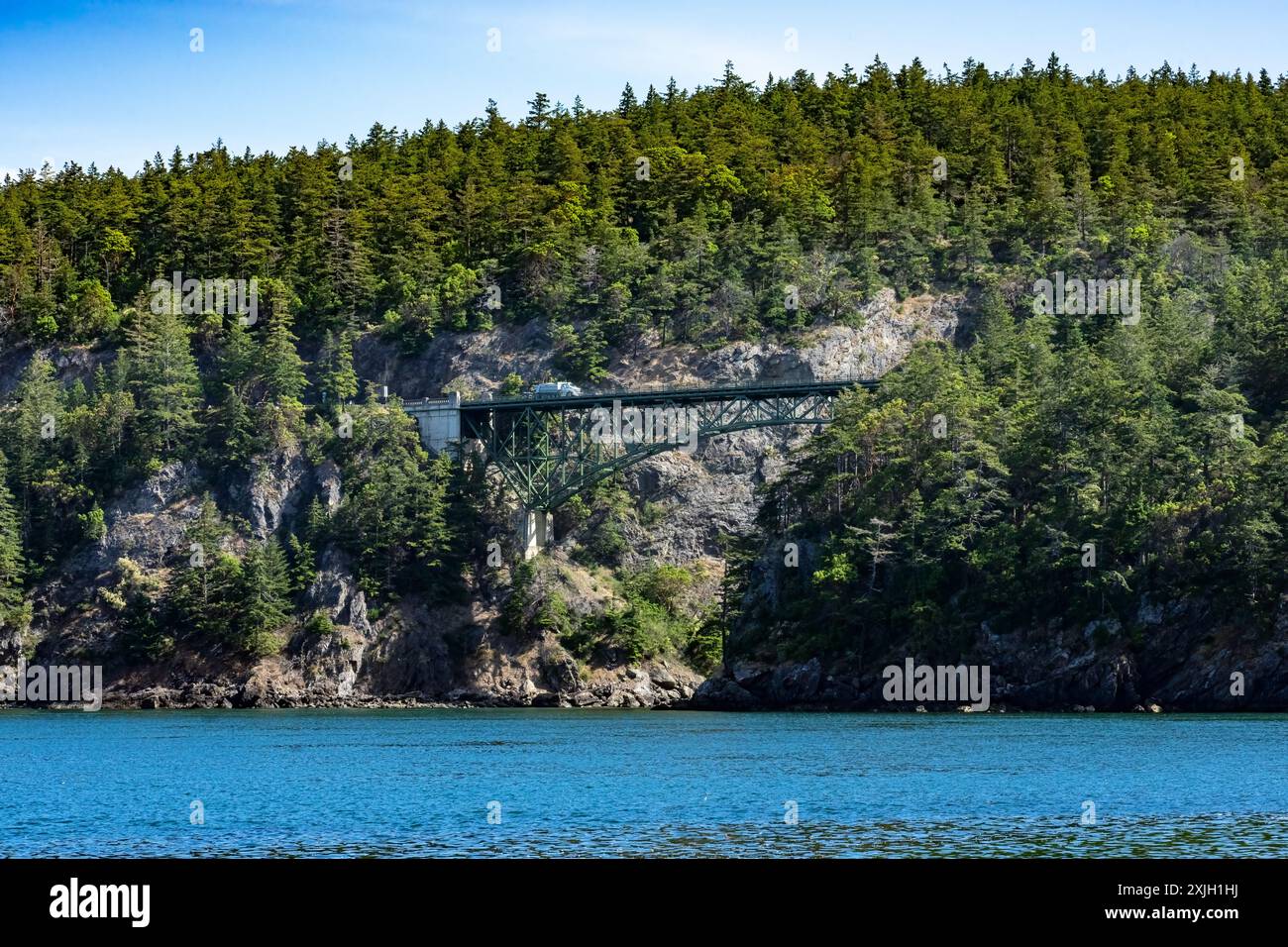 Täuschung Pass State Park, Washington, USA. North Beach und Deception Pass Bridge. Stockfoto