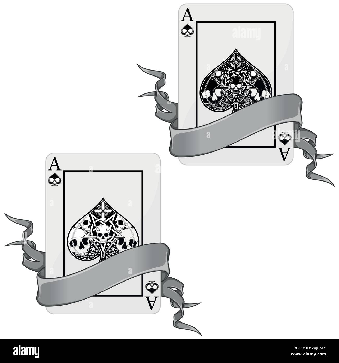 Vektor-Design von Pokerkarten mit Bändern, mit Ass-Symbolen, Band um eine Halloween-Pokerkarte Stock Vektor