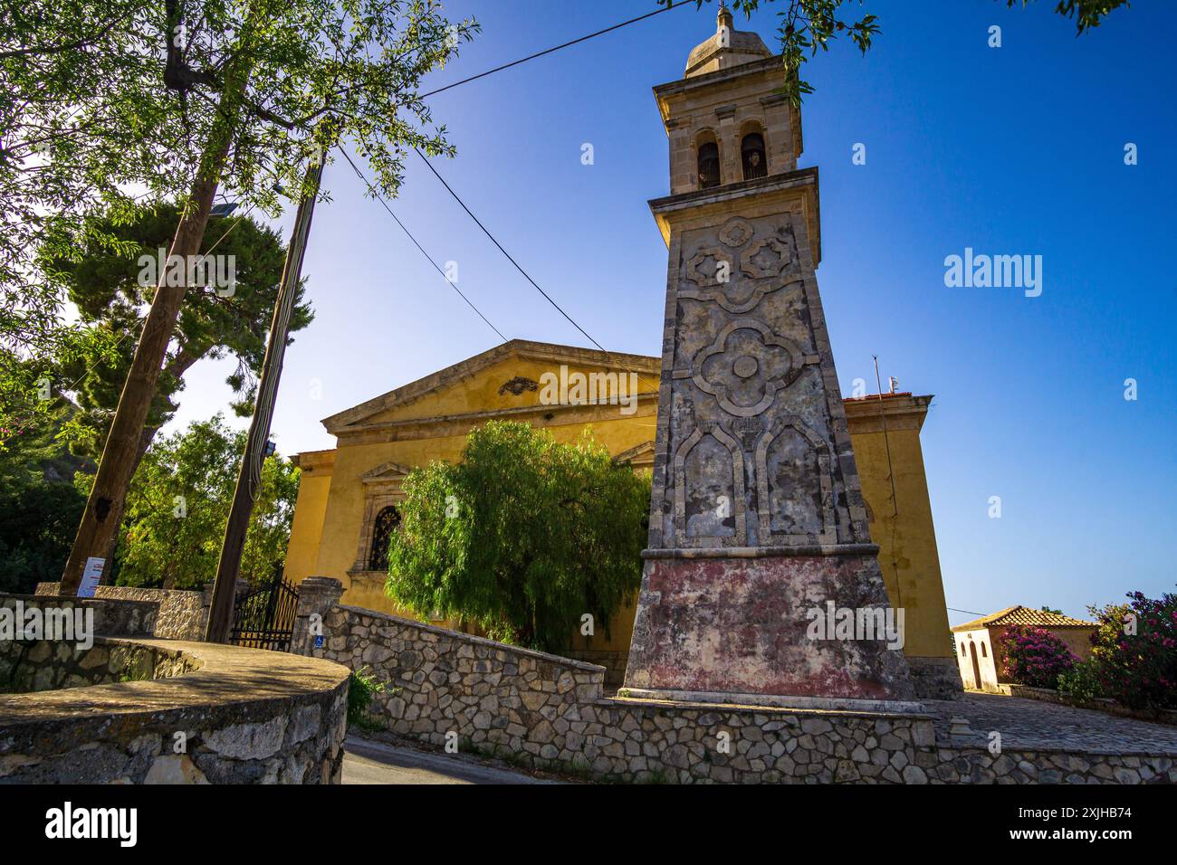 Zakynthos, Griechenland - 6. Juni 2024: Die historische alte Kirche Saint Marina, die den Engländern als Margarete die Jungfrau-Märtyrerin bekannt ist, im Dorf Fagia Stockfoto