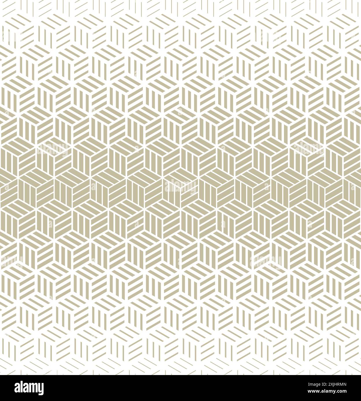 Abstraktes geometrisches Muster mit Würfeln und Streifen. Ein nahtloser Vektorhintergrund. Goldene und weiße Textur. Stock Vektor