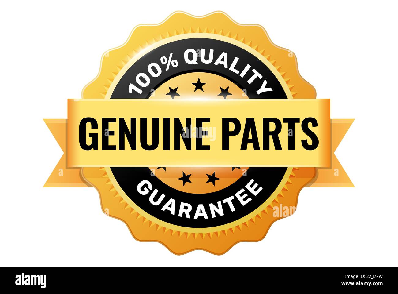 Originalteile-Medaille, zuverlässige Originalwaren von autorisierten Verkäufern, Goldabzeichen des vertrauenswürdigen Verkäufers, Emblem für wahre Teile, Vektor Stock Vektor