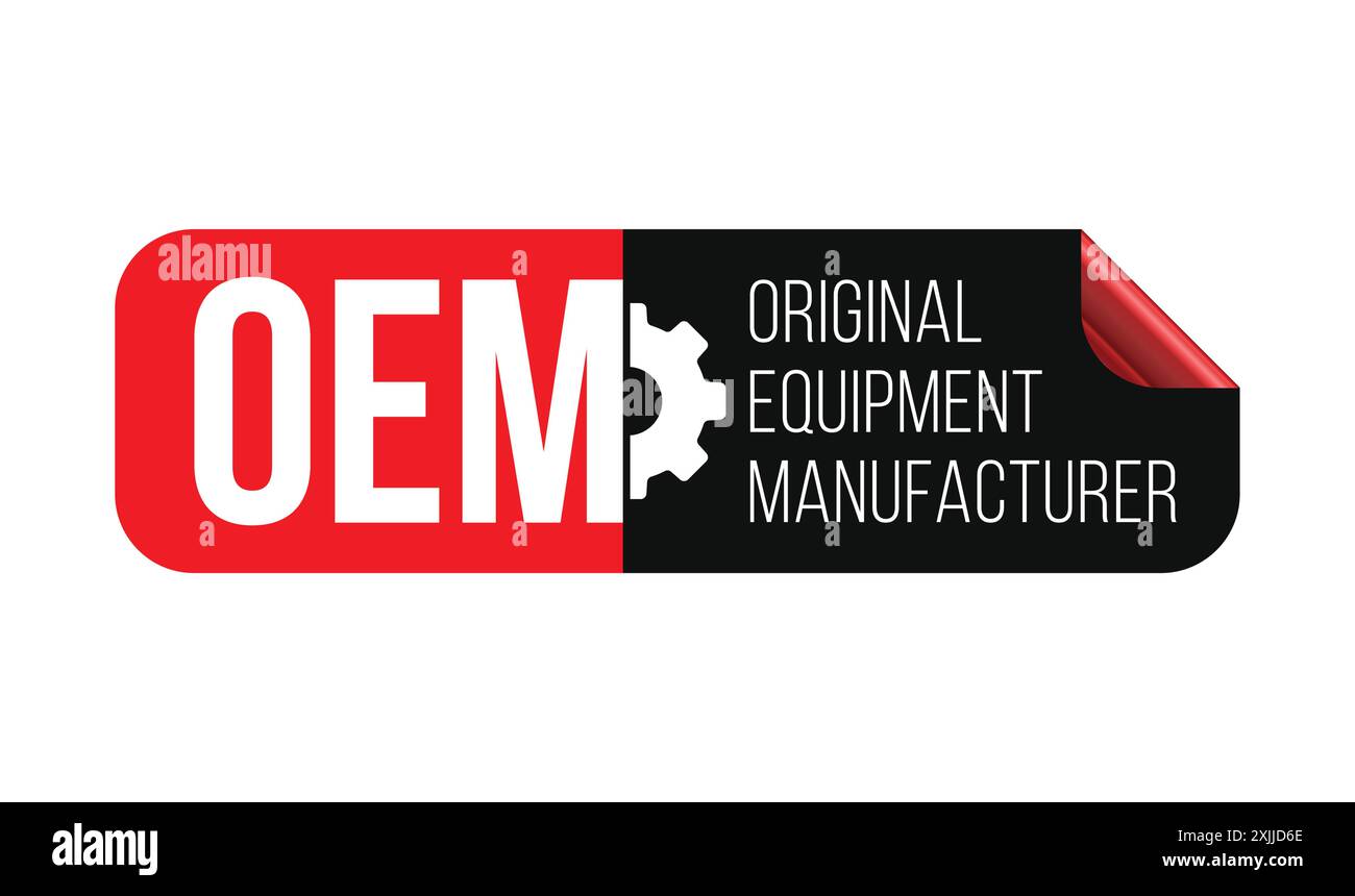 Original Equipment Manufacturer, OEM Text mit Gear Vector Design, für Symbol, Logo, Etikett, insigna, Dichtung, Kennzeichnung, Zeichen, Dichtung, Symbol, Abzeichen, Stempel Stock Vektor