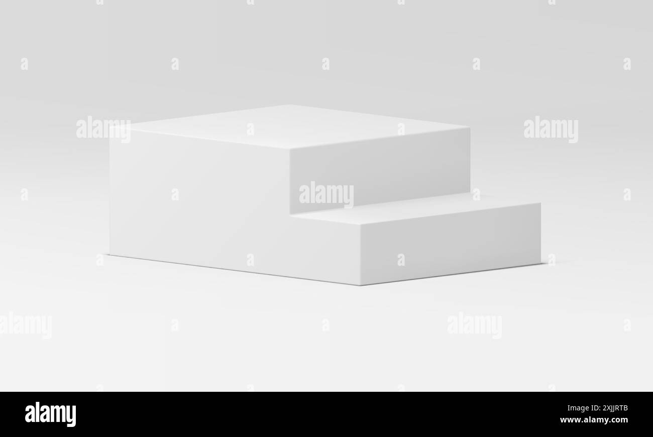 Realistische 3D Podium Treppe mit Stufen weiße Plattform Innendekor Element Vektor Illustration. Neutrale Treppe Sockel moderne Schaufenster Display Co Stock Vektor