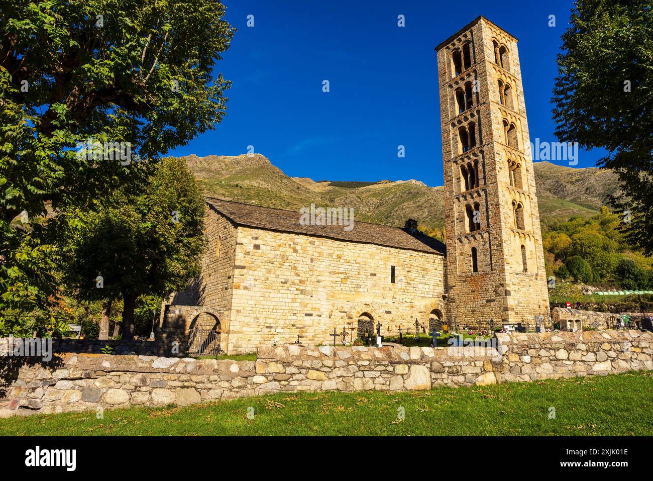 Sant Climent de Taüll, Bohí-Tal (La Vall de Boí) katalanische Region Alta Ribagorza, Provinz Lérida, Spanien. Stockfoto