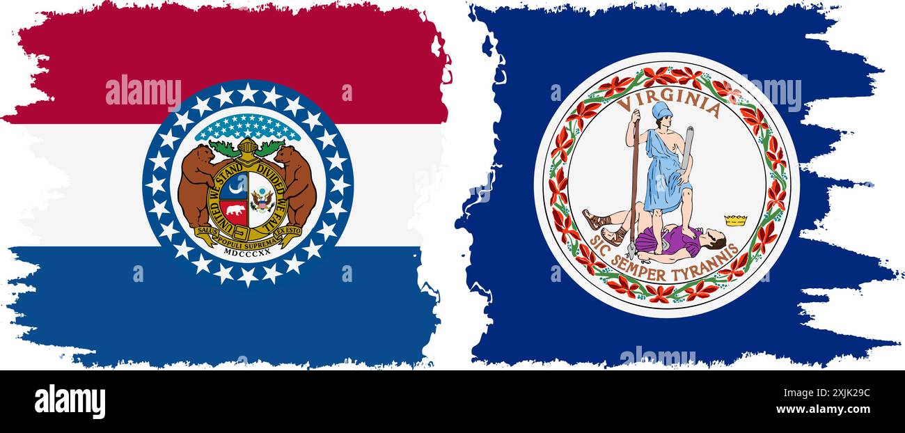 Virginia und Missouri state Grunge Pinsel Flags Verbindung, Vektor Stock Vektor