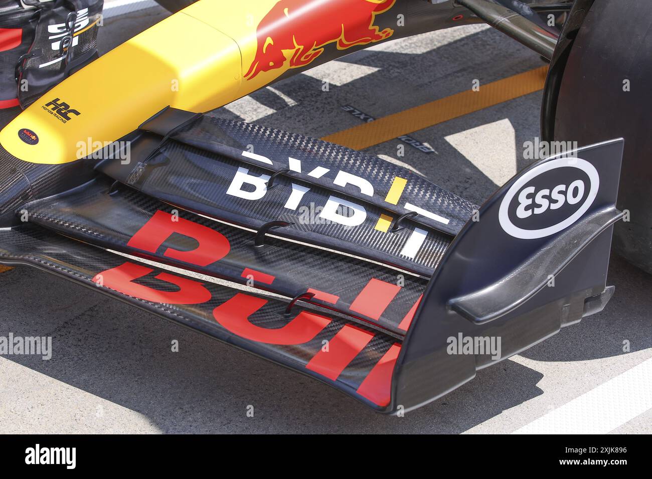 Red Bull Racing RB20, mechanischer Frontflügel beim Großen Preis von Ungarn der Formel 1 2024, 13. Runde der Formel 1-Weltmeisterschaft 2024 vom 19. Bis 21. Juli 2024 auf dem Hungaroring in Mogyorod, Ungarn Stockfoto
