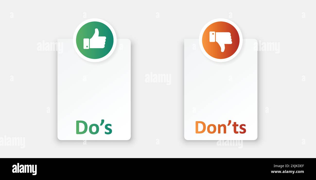 Do and Do Symbol in flacher Form. DOS- und Don'TS-Vektorillustration auf isoliertem Hintergrund. Vor- und Nachteile unterzeichnen Geschäftskonzept. Stock Vektor