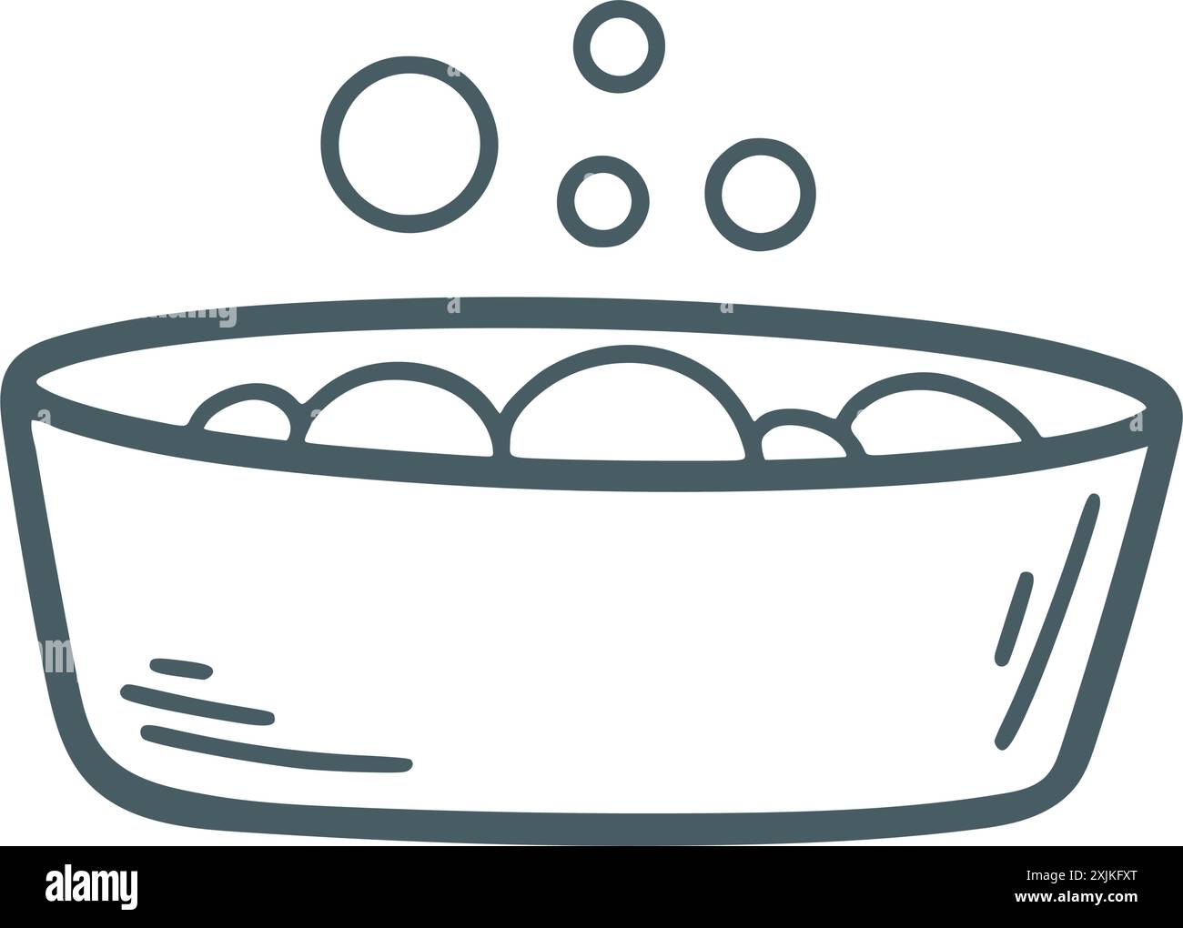 Waschbecken mit Schaum-Doodle-Skizze-Illustration. Handwäsche Hand gezeichnetes Symbol, Vektorgrafik Stock Vektor