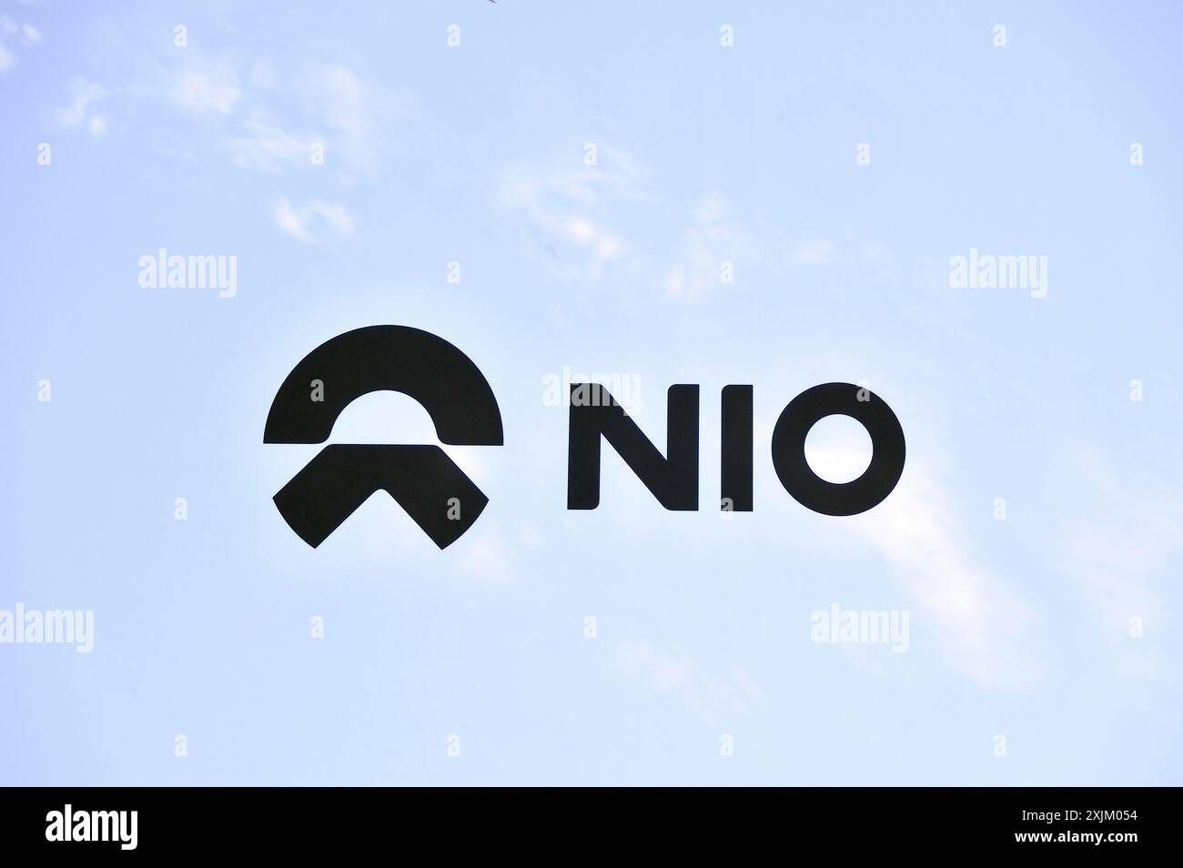 Firmenlogo des chinesischen Autoherstellers NIO, IAA Mobility 2023, München, Bayern, Deutschland Stockfoto