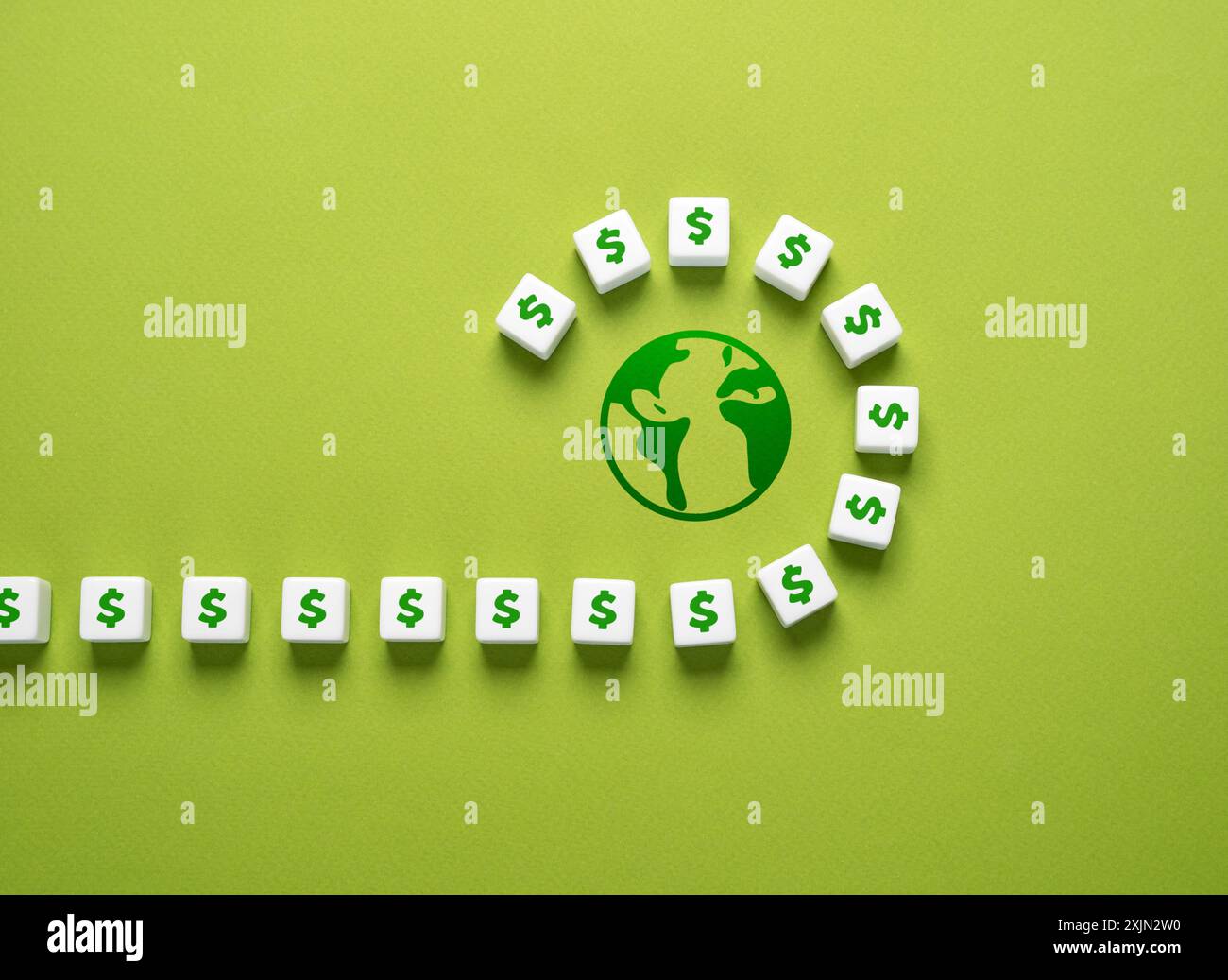 Geld lässt die Welt umlaufen. Ziehen Sie Investitionen an. Weltwirtschaft und Handel. Geldmärkte. Stockfoto