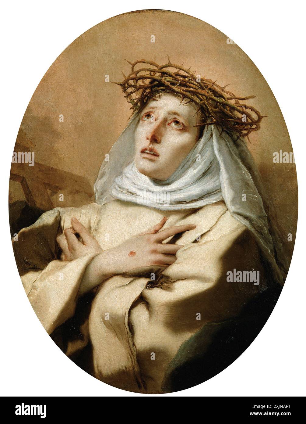 St. Katharina von Siena. Porträt der italienischen heiligen Caterina di Jacopo di Benincasa (1347–1380) von Giovanni Battista Tiepolo (1696–1770), Öl auf Leinwand, um 1746 Stockfoto