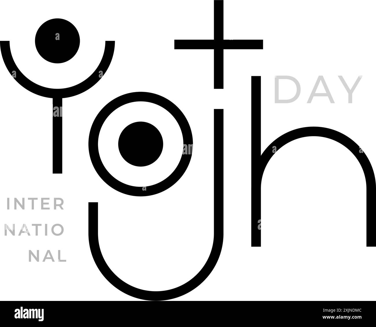 Feiern Sie den Internationalen Jugendtag mit dieser lebendigen und dynamischen Schriftzug-Typografie, die den Geist und die Energie der Jugend in einem modernen Stil einfängt Stock Vektor