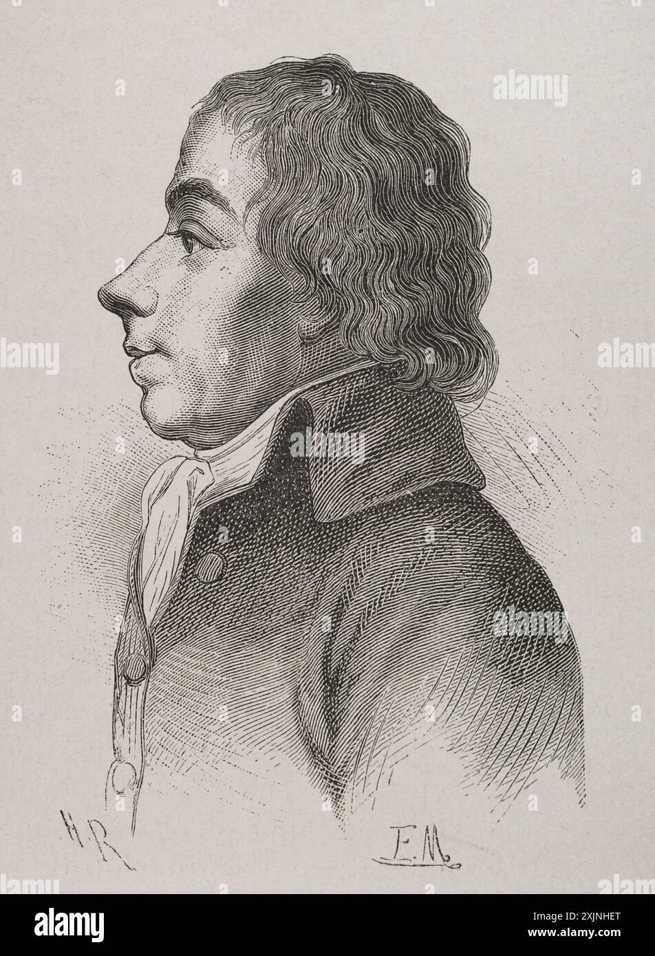 Ange-Elisabeth-Louis-Antoine Bonnier d'Alco (1750-1799). Französischer Diplomat während der Französischen Revolution. Hochformat. Gravur. "Geschichte der Französischen Revolution". Band I, 2. Teil, 1879. Stockfoto