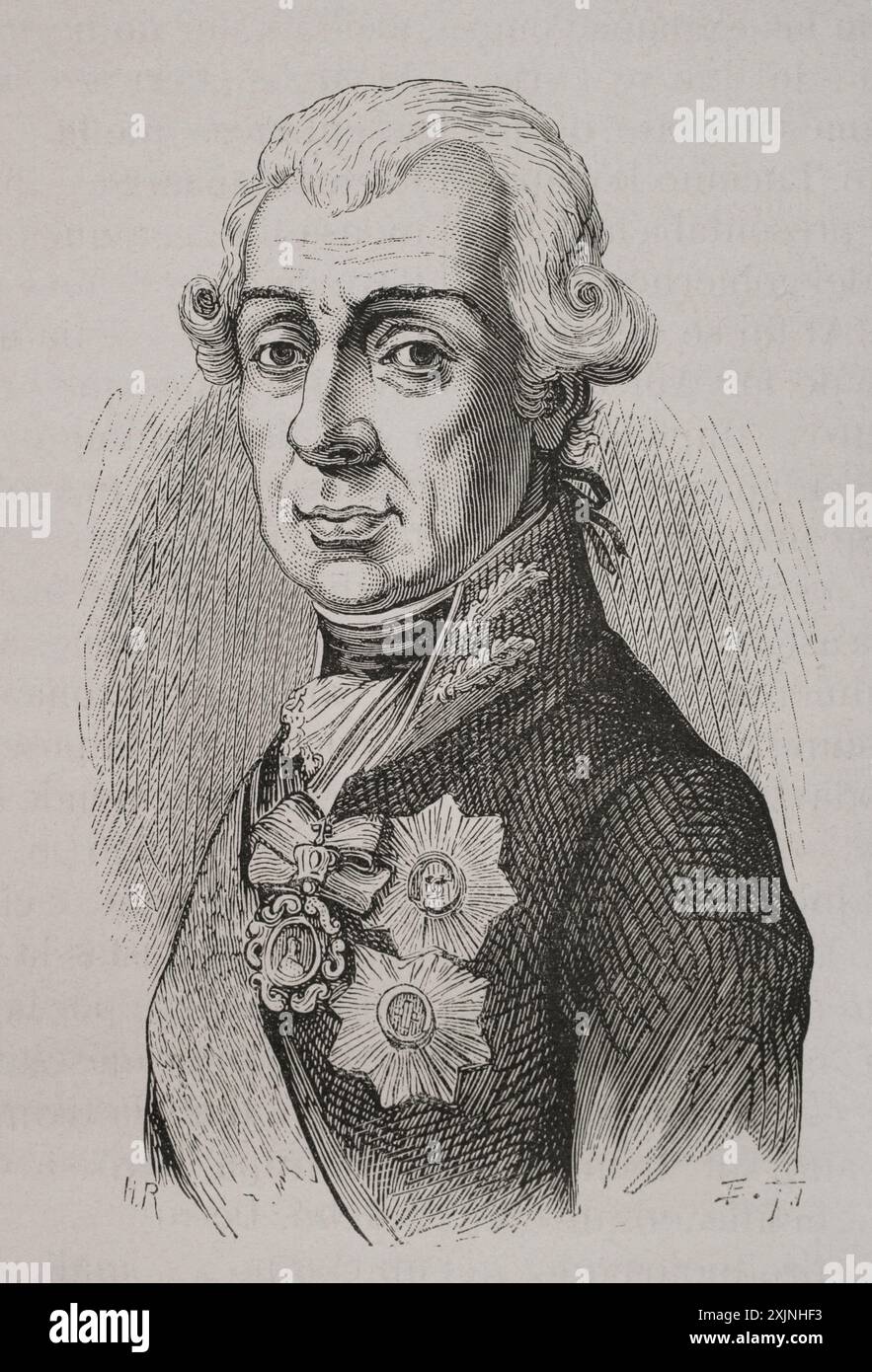 Aleksandr Suvórov (Aleksandr Vasílievich Suvórov) (1729-1800). Russischer Marschall. Hochformat. Gravur. "Geschichte der Französischen Revolution". Band I, 2. Teil, 1879. Stockfoto