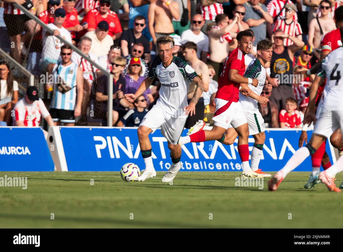 San Pedro Del Pinatar, Spanien. Juli 2024. Jack Clarke, englischer Stürmer von Sunderland A.F.C, während des Spiels, NOTTINGHAM FOREST FC gegen SUNDERLAND AFC, erstes Sommerspiel im Freundschaftsspiel, Pinatar Arena Football Center, San Pedro del Pinatar, Region Murcia. Juli 2024. Quelle: Pascu Méndez/Alamy Live News Stockfoto