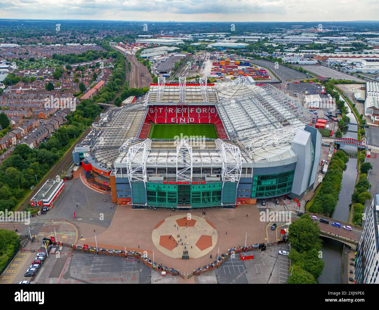 Luftbild von Manchester United, Old Trafford Stadium. Juli 2024. Stockfoto