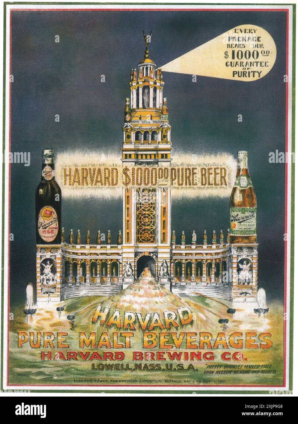 1901 Harvard Beer Ad - Lowell ets Stockfoto