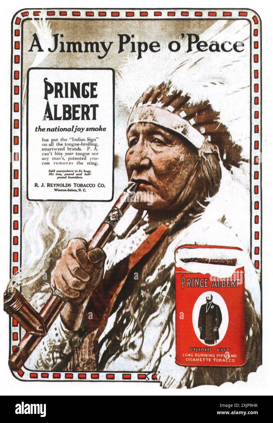 1913 Prince Albert Tobacco Werbespot - Jimmy Pipe O'Pipe Stockfoto