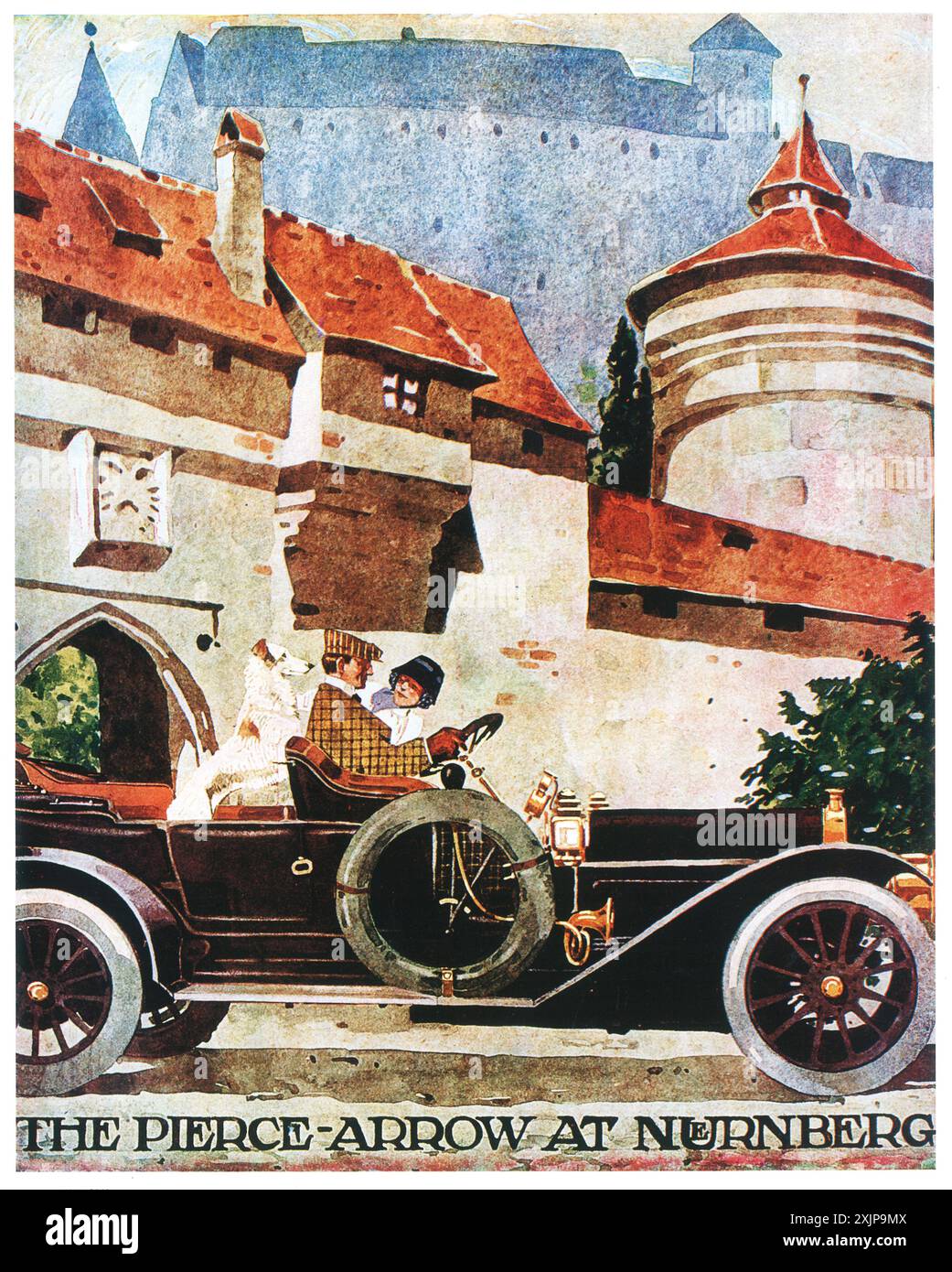 1911 Pierce-Arrow Car Ad, Kunst von Ludwig Hohlwein Stockfoto