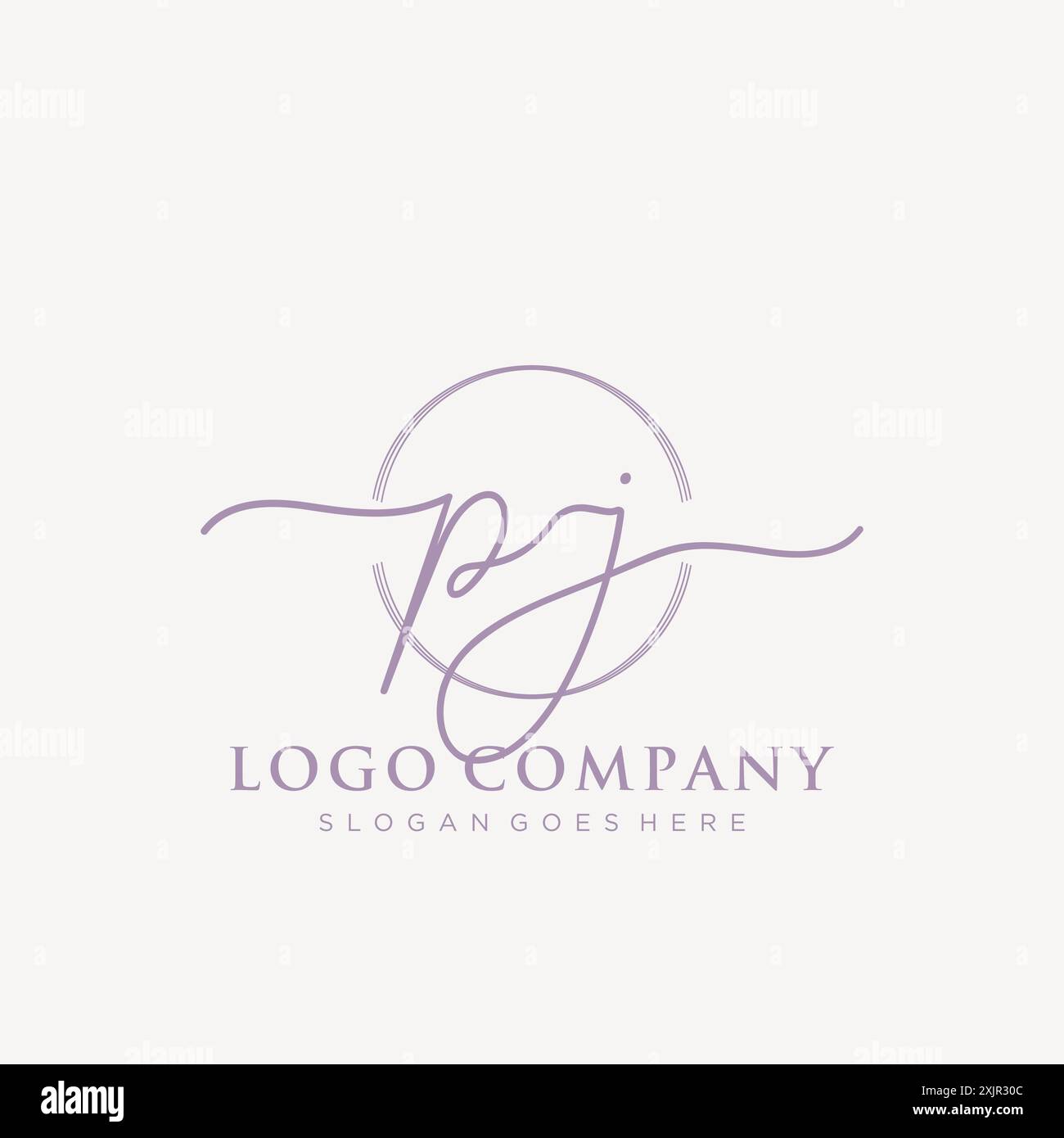 PJ erste Handschrift mit Pinselkreis-Logo Stock Vektor